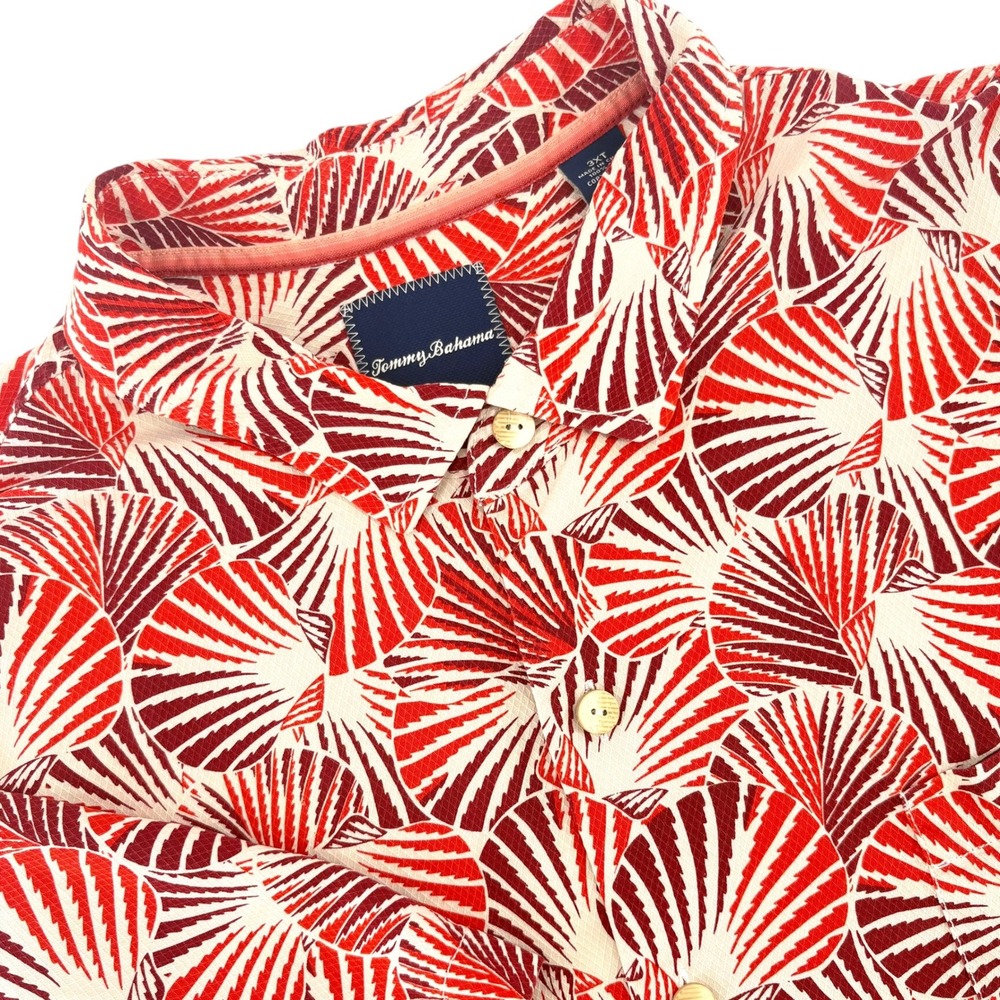 Tommy Bahama Mens 3XT Silk Shirt Red Fan Shell Print Short Sleeve Camp Big Tall